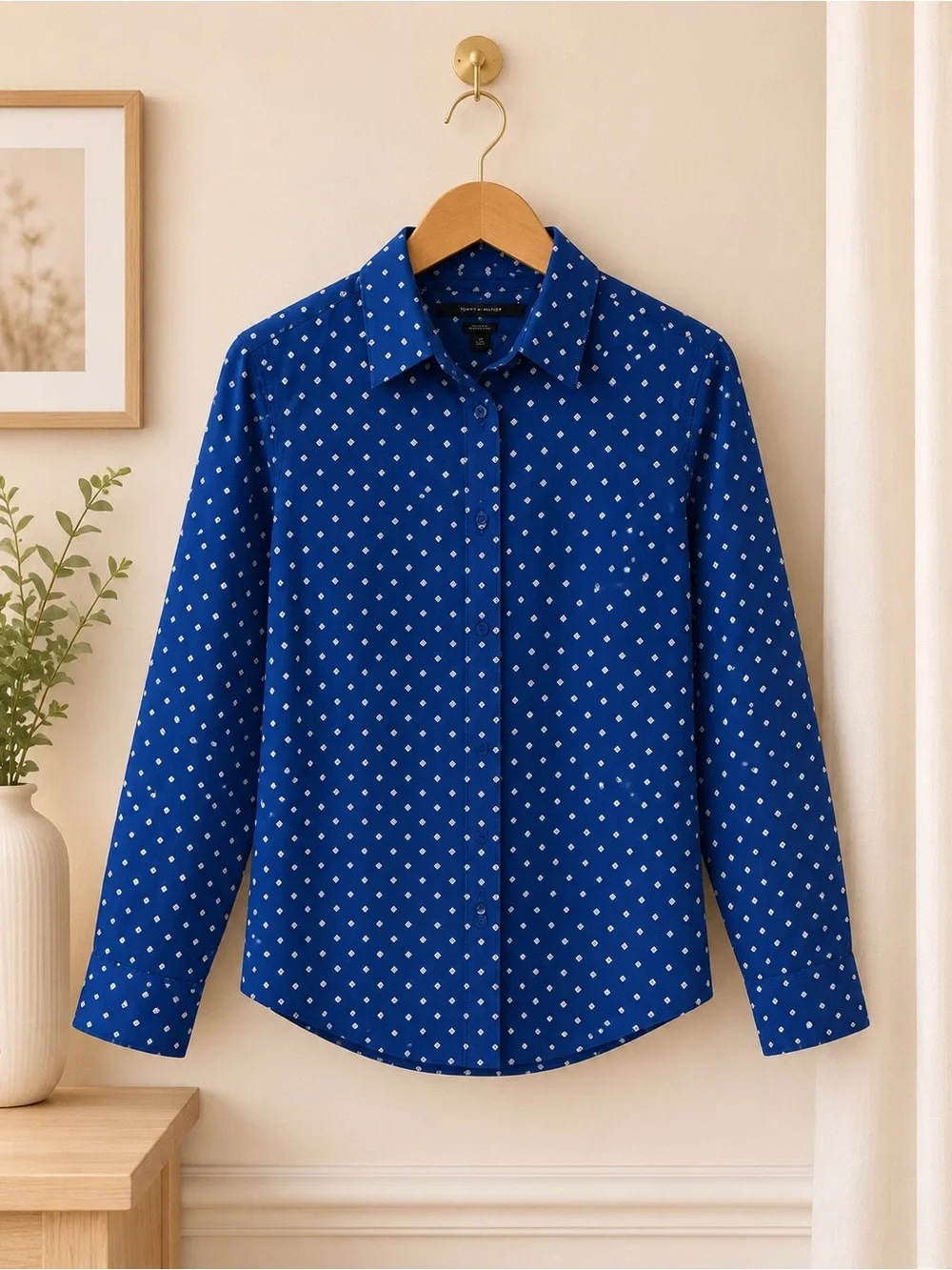 Tommy Hilfiger Royal Blue Diamond Print Button-Down Shirt - Picture 1 of 1